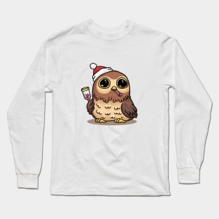 Christmas Owl with Wine Long Sleeve T-Shirt